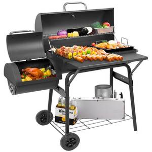 lot 883 image: Kendane Barrel Charcoal Grill with offset smoker - Retail $120