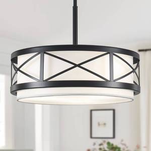 lot 896 image: 19.7 Modern Black Drum Chandelier, Round Light Fixture for Dining Room - Retail $160