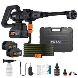 lot 901 image: MUPEAK Brushless Cordless Washer, 1500PSl-Cordless Washer with 2 Batteries, 6-in-1 Nozzle3-Modes Adjustable, 21V 4.0Ah Portable Washers Battery Operated for Car Home, Black - Retail $130