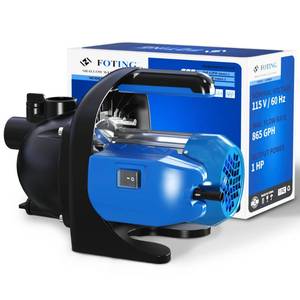 lot 909 image: FOTING 1HP Shallow Well Pump, 865GPH Jet Pumps Garden Pump, Water Transfer Draining Irrigation Pumps, Water Booster Jet Pump Stainless Steel for Home Garden Lawn Farm, Blue - Retail $70