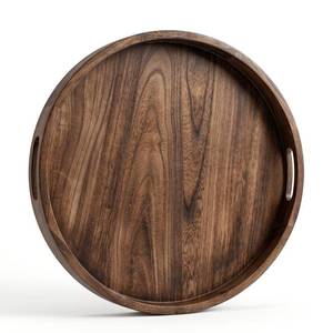 lot 916 image: 20 Inch Round Wooden Tray for Decor Large Ottoman Serving - Retail $44