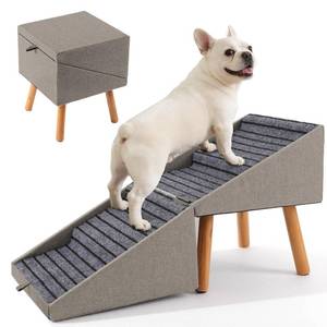 lot 925 image: Dog Ramp for Bed & Couch, Dog Stairs 21.06 inches High for LargeMediumSmall Doggie,Split Ottoman Foldable 2 in 1 Wooden Pet Steps for Older and Injured Dogs, No-Slip Surface (17.13 H-Hemp Green) - Retail $80