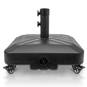 lot 928 image: RAOKUKH Patio Umbrella Base Heavy Duty with Wheels Square Market Stand for Outdoor 4 Locks 2 Knobs 125lb Capacity, Black - Retail $78