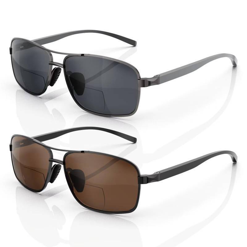 lot 28367 image: 2 Packs Premium Metal Bifocal Sunglasses for Men Women Retro Top Clear Sun Readers with UV Protection(Multicolor,2.00x) - Retail $20