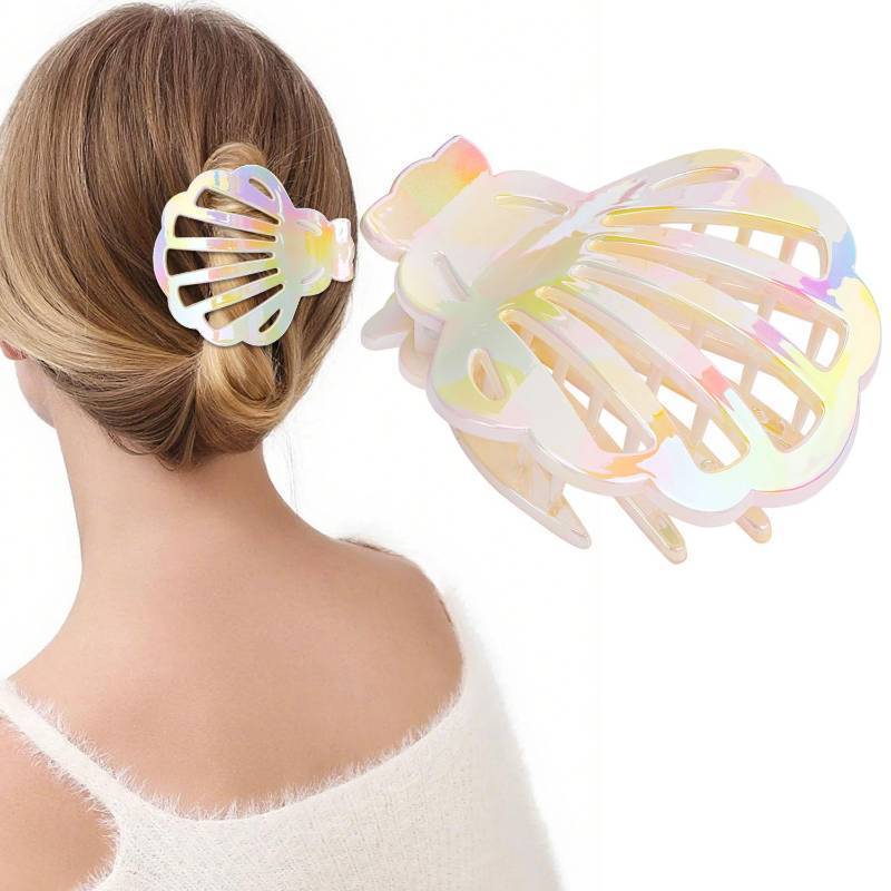 lot 17651 image: Pearl White Seashell Flat Hair Claw Clips for Women, Summer Mermaid Ocean Themed Beach Pool Party Flat Shell Hair Clip Claws Accessories for Cruise Wear Outfits - Retail $8