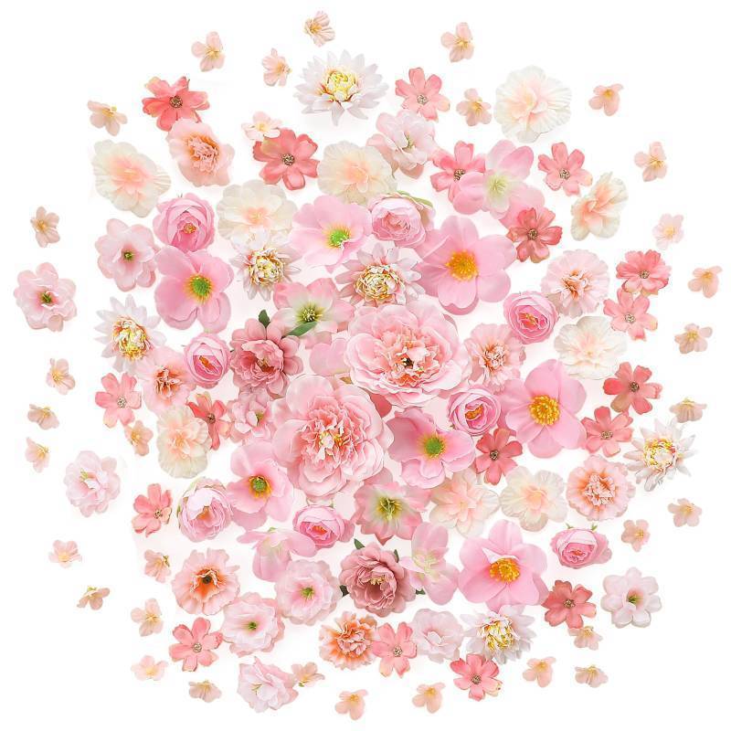 lot 17666 image: Mini Artificial Flower Heads Pink & Blush Fake Peony Daisy Rose Multicolor Small Faux Silk Flower Heads for Cake Craft Garland Wedding Party Graduation Cap DIY Home Decoration, 0.8-3.6 - Retail $15