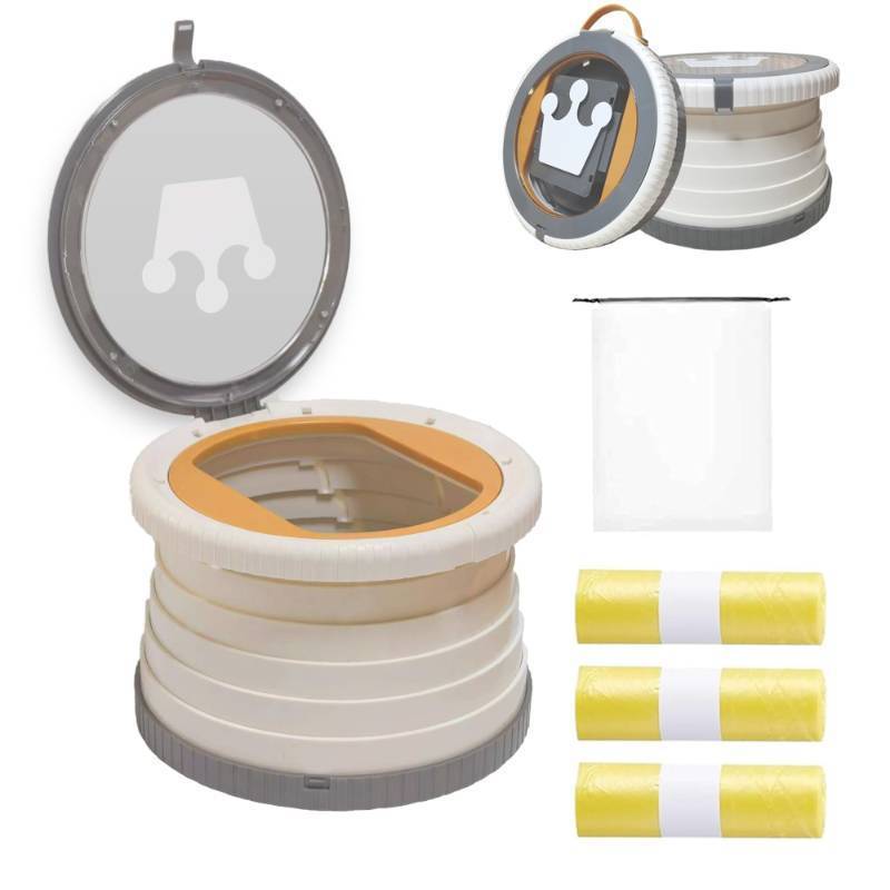 lot 17714 image: Portable Toilet for Kids, Portable Potty Seat for Toddler Travel, Travel Potty with Travel Bag, Applicable to Camping, IndoorOutdoor Use, Includes 45 Replacement Bags (Grey) - Retail $19