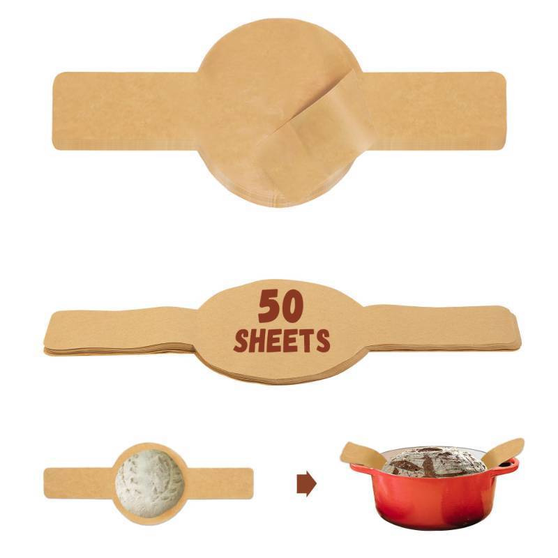 lot 73247 image: Parchment Paper for Sourdough Baking 8 Round, 50 Sheets with Long Handles - Retail $10