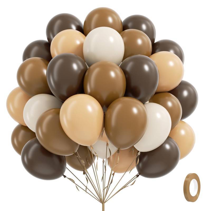 lot 73248 image: 60pcs Brown Balloons 12inch with Dark Brown Coffee Nude Sand White Balloons for Boho Neutral Cowboy Baby Shower Birthday Party Decorations - Retail $6