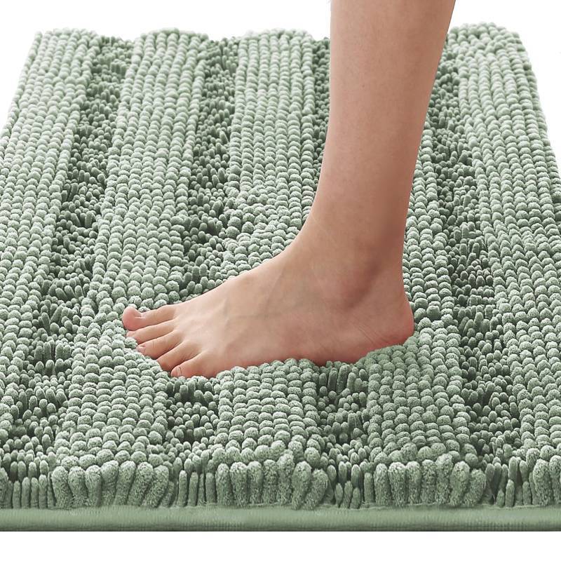 lot 73312 image: Bath Mats for Bathroom Non Slip Thick Chenille Striped Bath Rug Absorbent Fluffy Soft Shaggy Rugs Washable Dry Fast Plush Mats for Indoor, Bath Room, Tub - 17 x 24, Sage - Retail $18