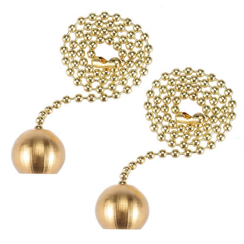 lot 73389 image: 12 inch Brass Pull Chain Extension Ornaments Decorative Ball Pendant for Ceiling Fan Light Pack of 2 - Retail $8
