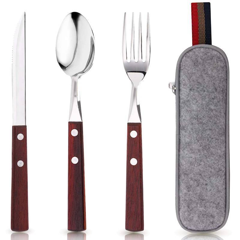 lot 73416 image: Stainless Steel travel utensils Set with case, Healthy & Eco-Friendly 3pc Full Size Fork, Spoon, Portable, reusable utensils with case - Retail $10