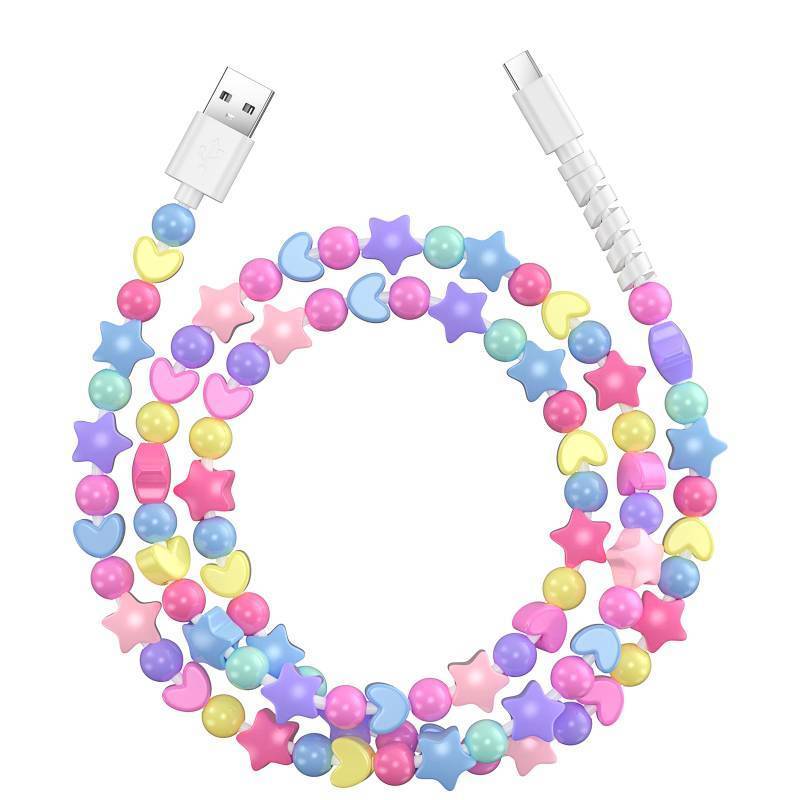 lot 73473 image: USB to USB C Cable for iPhone 17 Charging Cord Type C Fast Charging Stars Bead Chain Charging Cable for Women 3.3FT for iPhone 1615, Galaxy S24S25 Ultra, for iPad 11th10th -Candy Color - Retail $10