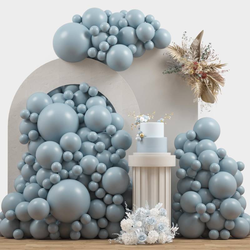 lot 73528 image: Dusty Blue Double Stuffed Balloons Different Size 115Pcs 5101218 Slate Dusty Blue Balloons Garland kit for Birthday Baby Shower Bridal Shower Gender Reveal Bear Neutral Theme Party (balloons only) - Retail $18