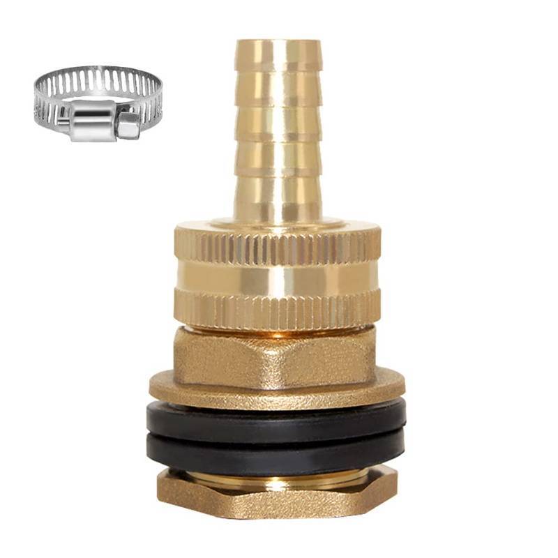 lot 58787 image: Brass 12 NPT Female x 34 GHT Male Water Tank Connector  12 Barb x 34 GHT Female Swivel Garden Water Hose Pipe Connector - Retail $14