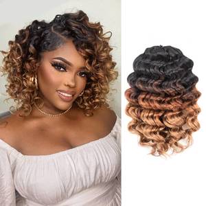 lot 18255 image: Ocean Wave Crochet Hair - 16 Inch 8 Packs Ombre Brown Blonde Ocean Wave Braiding Hair, Beach Curl Deep Twist Water Wave Short Curly Synthetic Hair Extensions (16 Inch, OT3027-8P) - Retail $38