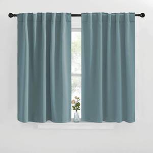 lot 18256 image: Window Treatment Curtains Room Darkening Drapes - (Greyish Blue Color) 42 Width X 40 Drop Each Panel, 2 Panels Set, Curtains and Draperies for Kitchen - Retail $23
