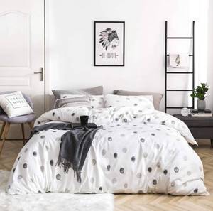 lot 18258 image: White Polka Dot Duvet Cover King 100% Cotton 3 Pcs Set 1 Modern Grey Circle Print Duvet Cover with Zipper Ties 2 Pillowcases Classic Geometric Polka Dots Bedding Set Soft - Retail $57