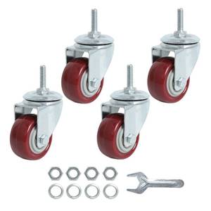 lot 18264 image: Swivel Caster Wheels 2 Inch Heavy Duty Threaded Stem Casters 14 - 20 x 1 Set of 4 for Wire Shelve Wheels PU Load Bearing 800 Lbs Anti-wear Smooth Casters, Red(missing pieces) - Retail $16