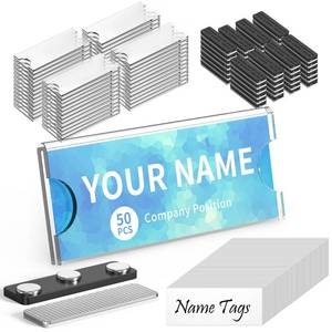 lot 18265 image: Magnetic Name Tags Kit 50PCS, Reusable Name Tags Name Badge Holder 3x1.2 with Strong Magnets Blank Name Labels, Clear Acrylic Frame for Business Office School - Retail $50
