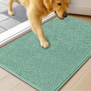 lot 18274 image: Dog Door Mat for Muddy Paws, Super Absorbent Microfiber, Non-Slip Indoor Mat, Quick-Dry Chenille Carpet for Pets & Entryway, Machine Washable, Sea Green 16 x 24 - Retail $13