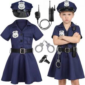 lot 18281 image: Girls Police Officer Costume Cop Outfit for Girls Cop Halloween Dress Up (9-10 Years) missing belts  - Retail $26
