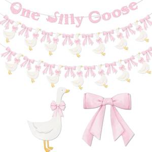 lot 18305 image: 3 Set One Silly Goose Banner, One Silly Goose Birthday Decorations Girl Baby Shower themed for Goose Party Decor Supplies(Pink) - Retail $8
