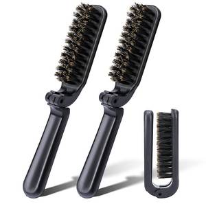 lot 18307 image: 2 Pcs Travel Folding Boar Bristles Hair Brush, Collapsable Pocket Anti-Static Range Mini Beard and Hair Styling Tool for Women and Men (Black) - Retail $8