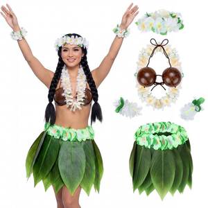lot 18311 image: 6 Pcs Hawaiian Hula Grass Skirt Set for Women,Fresh - Retail $29