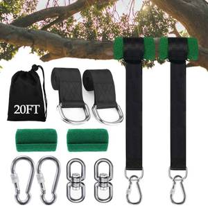lot 18331 image: Tree Swing Straps Hanging Kit (Set of 2), 3FT8FT10FT20FT30FT Tree Swing Straps Holds 5000 lbs with Tree Protector, Heavy Duty Carabiner and Swivel Perfect for Swings & Hammocks(20 FT) - Retail $28