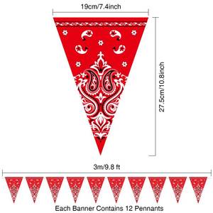 lot 18340 image: 5 Western Cowboy Party Decor Bandana Pennant Banner,Red Paisley - Retail $8