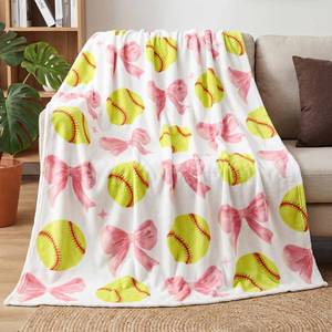 lot 18358 image: Softball Blanket 50x60, Coquette Pink Bow Soft Throw Blanket Softball Gifts for Girls Women Team Players Coach Unique Gifts for Sports Lovers - Retail $19