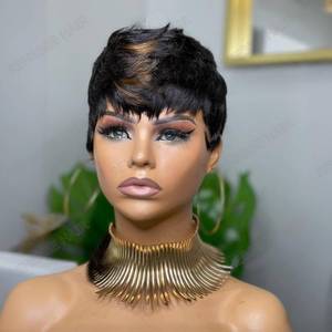 lot 18362 image: Mullet Straight Pixie Cut Human Hair Wig for Black Women Short Wigs with Bangs 1b30 Color Glueless Full Machine Made Brazilian Virgin Human Hair Wear and Go Wig for Daily Use (1b30) - Retail $16