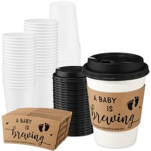 lot 18366 image: A Babys Is Brewing Coffee Cup Baby Shower, White, 25 Sets - Retail $19