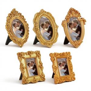 lot 18382 image: 5 Pcs Mini Gold Frames with Backing, Mini Vintage Picture Frame Set Small Baroque Resin Photo Frame for Tabletop, Wall Decor, Bedroom, Living Room (Without Glass) - Retail $18
