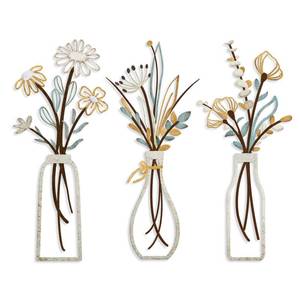lot 18385 image: 3 Pieces Metal Flowers Wall Art- Rustic Farmhouse Decor Minimalist Decor for Living Room Bathroom Bedroom Dining Room, Housewarming Gifts Christmas Decoration(Beige, Vase-C) - Retail $20