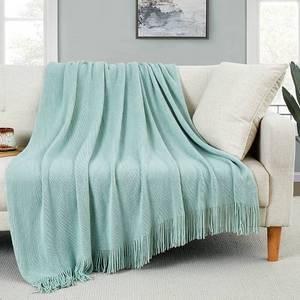 lot 18401 image: Homiest Light Green Knitted Throw Blanket with Fringe, 50x60 Inch - Retail $24