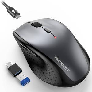 lot 18404 image: Rechargeable Mouse with Jiggler, 2.4G Connection with USB-C Adapter - Retail $14
