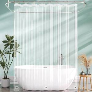 lot 18414 image: Extra Long Shower Curtain Liner 72x108, Clear Shower Curtain Liner Tall, Waterproof Plastic Shower Liner, Washable PEVA Shower Curtain with 3 Magnets and 12 Rustproof Metal Grommets - Retail $12