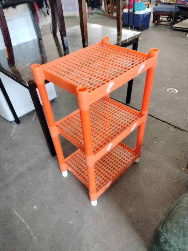 lot 60887 image: 3 Tier Orange Plastic Storage Rack