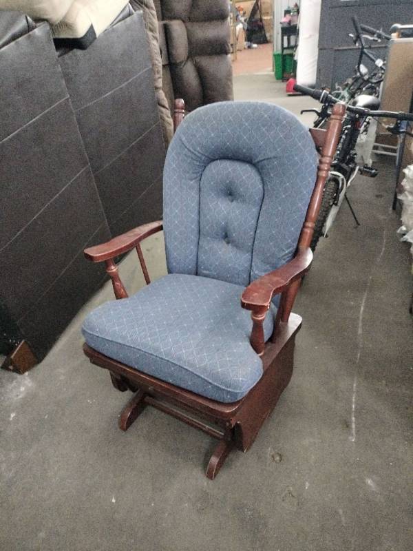 lot 63026 image: glider rocker With button-tufted blue Cushion