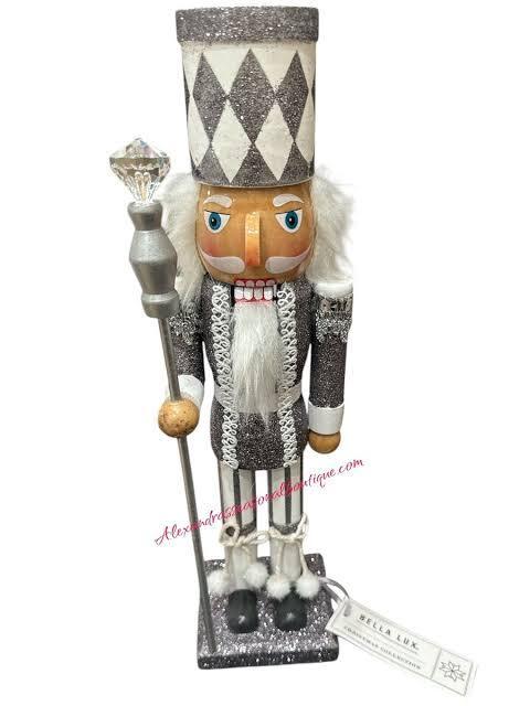 lot 61027 image: Wooden Christmas Nutcracker Soldier King 14 Purple Glitter Pom-Pom, Scepter