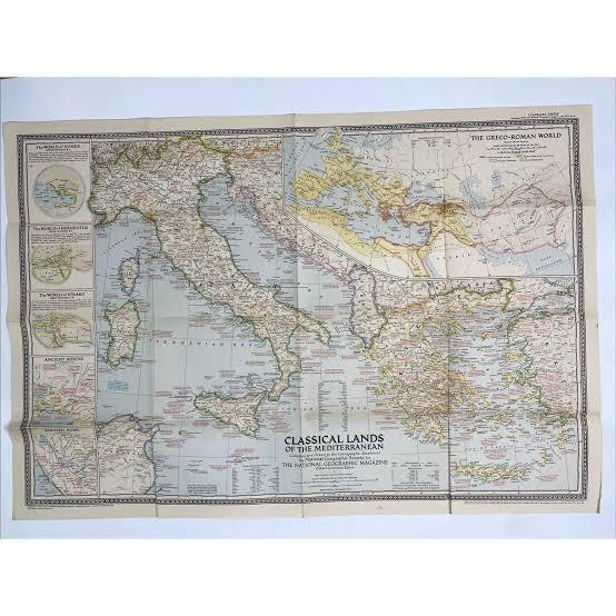 lot 63181 image: 1944 National Geographic map titled Classical Lands of the Mediterranean