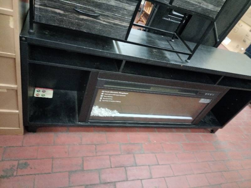 lot 63274 image: 69 In. Black TV Stand with Fireplace Insert