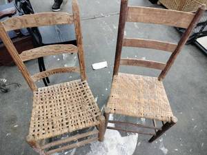 lot 20945 image: Set of 2 Vintage Woven Wicker Dining Chairs