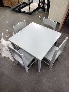 lot 20949 image: Grey wooden childrens play table and chair set