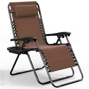 Nestl Zero Gravity Chairs, Portable Patio Lounge Chair Outdoor with Pillows & Cup Holder Trays, Adjustable Steel Mesh Reclining Camping Chair, Folding Patio Lawn Chair for Deck, Beach, Yard - Brown