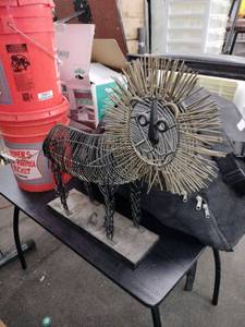 lot 20973 image: vintage modernist metal wire lion table sculpture