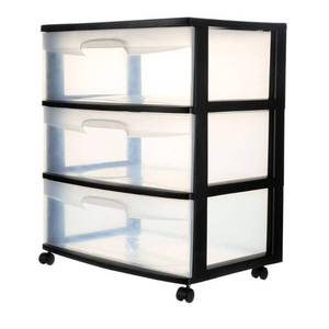 lot 20989 image: Sterilite Storage Drawer  5 Drawer Wide Plastic Storage Cart with Clear Pull Out Drawers  Black