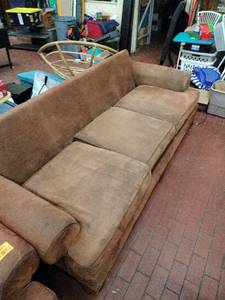 lot 63827 image: brown microfiber faux-suede couch